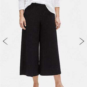 Black Eileen Fisher Elastic Waist Cotton Poplin Wide-Leg Cropped Pant (NWT)